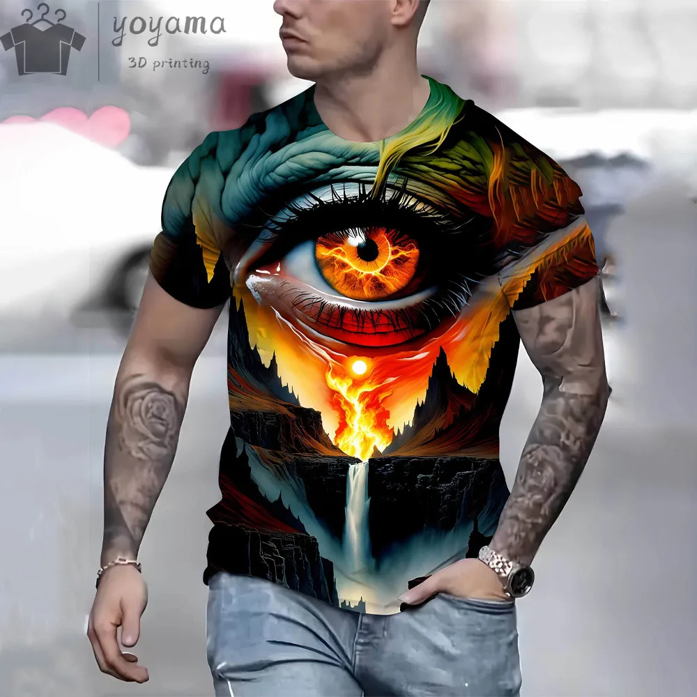 Zomer Mode Nieuwe 3d Eye Abstract Patroon Heren Kleding T-Shirts Voor Mannen O-hals Oversized T-Shirt Man Korte Mouw T-Shirt