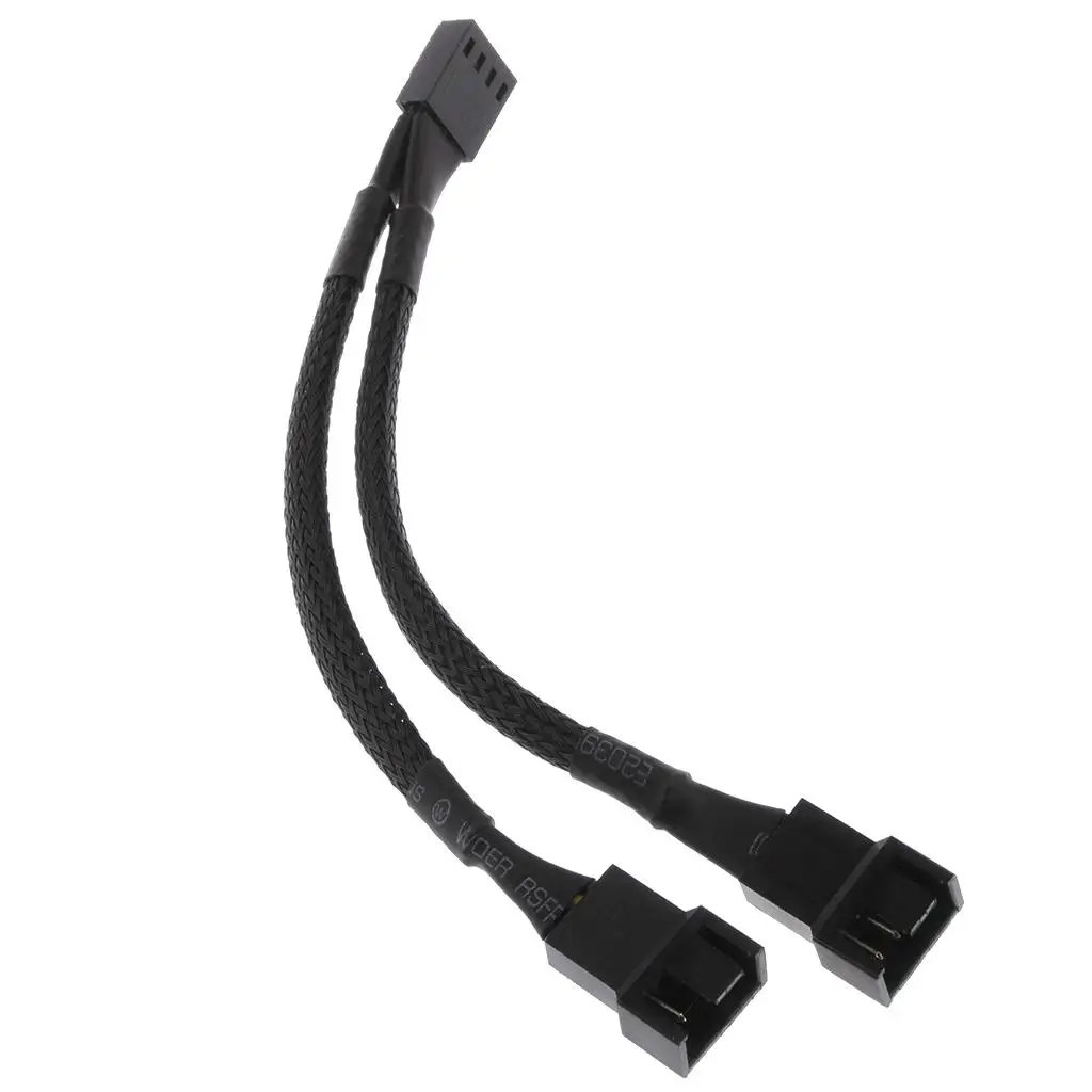 Cavo di alimentazione ventola computer splitter a Y da 15 cm a 4 pin da 1 a 2 maniche nere