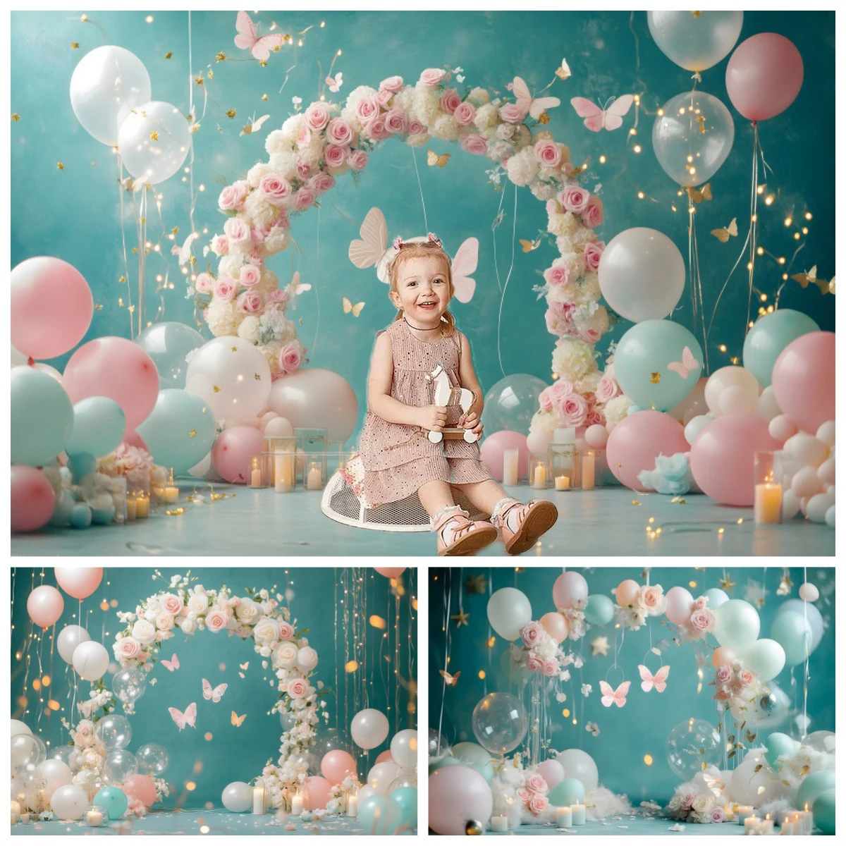 

Girls Princess Birthday Decorations Backdrop Photography Indoor Arch Flower Door Colorful Balloons Party Background Photo Props