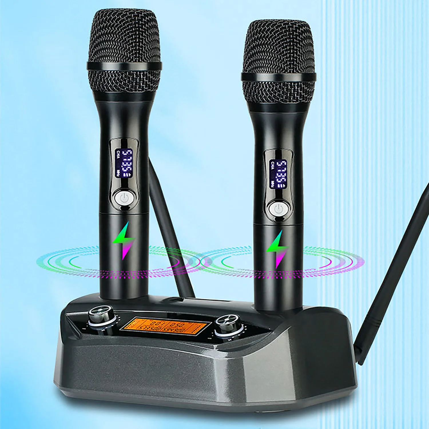 GAW-AS98 sistema di microfono Wireless UHF portatile a doppia dinamica professionale ricarica Wireless per la festa di riunione del Karaoke domestico