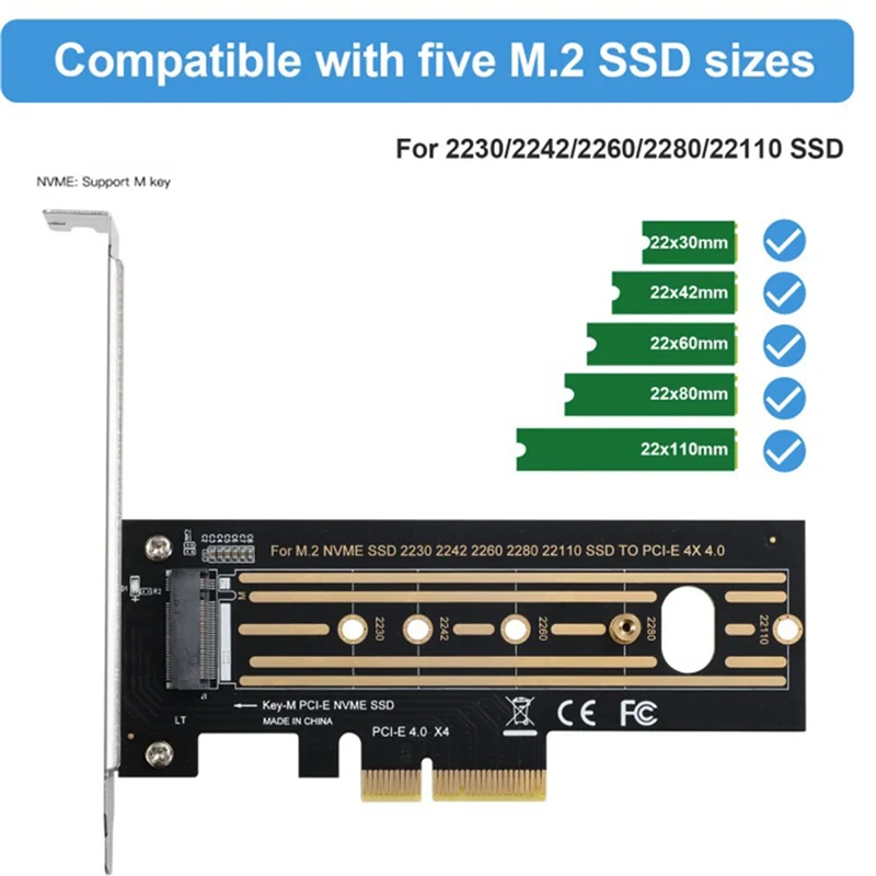 Tarjeta adaptadora M.2 NVMe SSD a PCI-E 4,0, PCI-E X4 4,0 GEN4 NVME KEY-M.2, compatible con tarjeta adaptadora 2230/2242/2260/2280/22110 SSD
