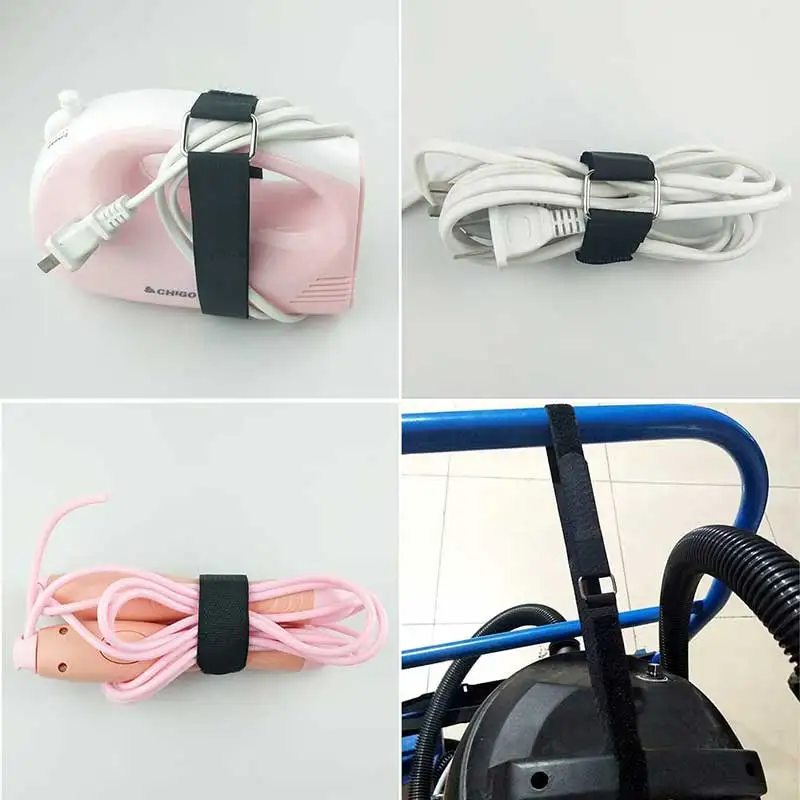 5Pcs Nylon Hook and Loop Straps Reusable Metal Buckle Cable Ties Adjustable Fastening Securing Cable Straps Cord Ties Organizer