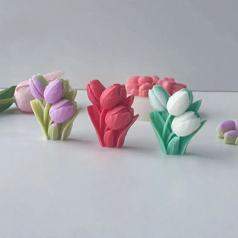 Tulip Flowers Candy Chocolate Baking Mold DIY Simulation Flowers Aroma Candle Plaster Handmade Soap Silicone Mold