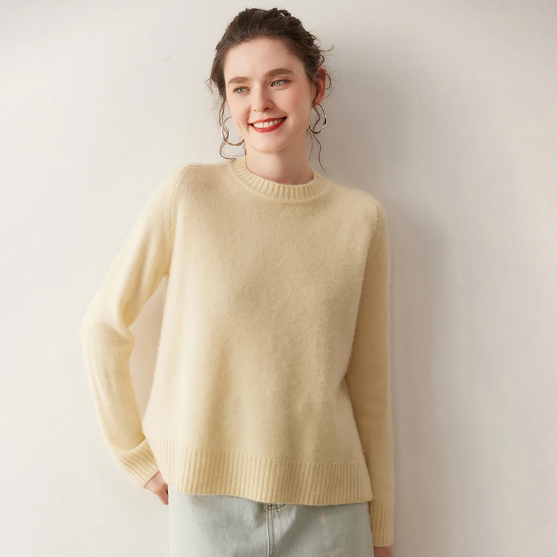 

Lazy Women Sweater Pullover Autumn Winter O-Neck Office Clothing 100% Cashmere Sweater Female Basic Pullover Raglan Sleeves Knit