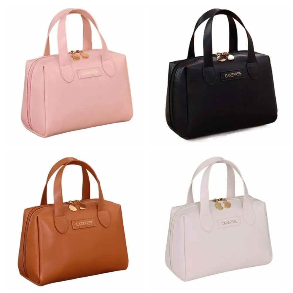 Elegant Letter PU Leather Cosmetic Bag Waterproof Zipper Makeup Pouch Handbag Korean Style Travel Wash Bag Female/Girls image 5