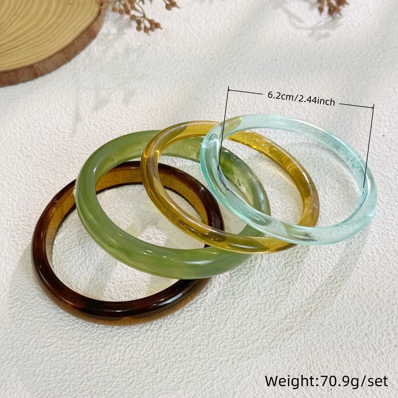 4-Piece-Set Resin Texture Acrylic Bangle Suit for Women Simple Versatile Opening Smudging Bangles Light Luxury Fashion Jewelry - view 6