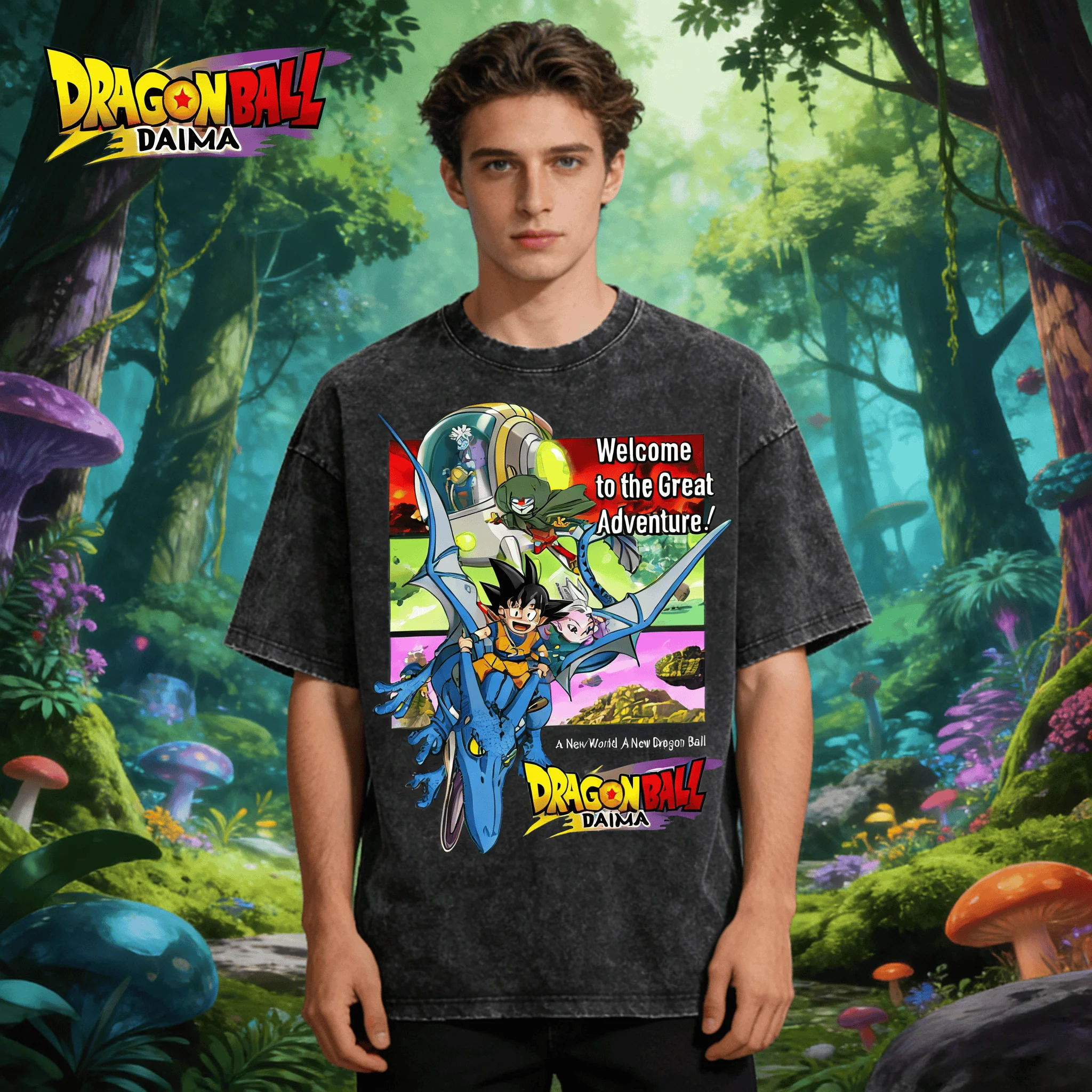 2026 Sommer Dragon Ball DAIMA Kid Goku & Vegeta Vintage Print T-Shirt aus gewaschener Baumwolle, Oversized Unisex Kurzarm Anime Tee