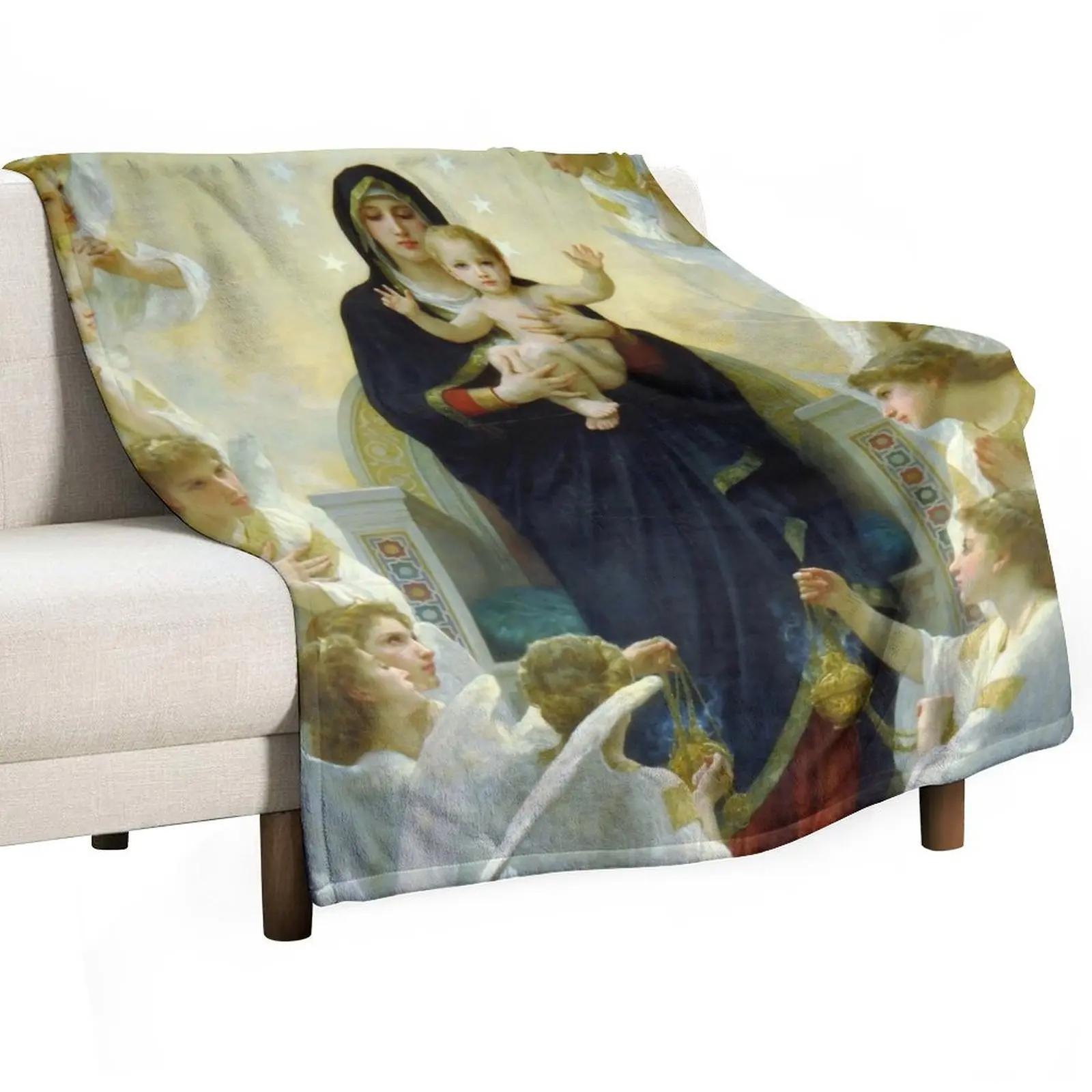 William-Adolphe Bouguereau The Virgin with Angels Throw Blanket Soft Big Soft Beds Travel warm winter Blankets