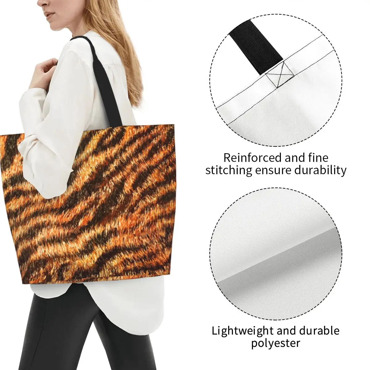 Bengal Tiger Fur Wildlife Print Pattern Shopping Tote Bag Canvas Large Capacity Shoulder Bags Shopper Grocery Handbag for Women