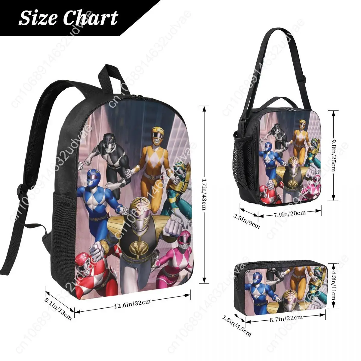 Mighty Morphin Power Ranger Backpack Boys Girls BookBag School Bag Laptop Shoulder Bags 3ps Insulated Lunch Bag Pencil Case