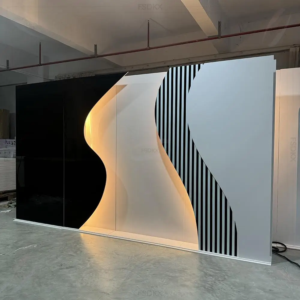 Factory Price Customized White And Black PVC Wedding Stage Backdrop LED Light Acrylic Backdrop