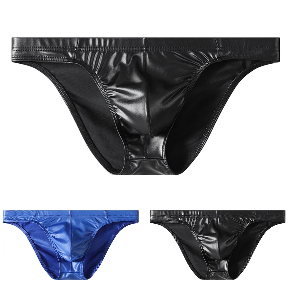Men Faux Leather Sexy Underwear SolidBriefs Low Waist Bulge Pouch Lingerie Sexy Mens Accessories Unisex Panties Men's Underpants