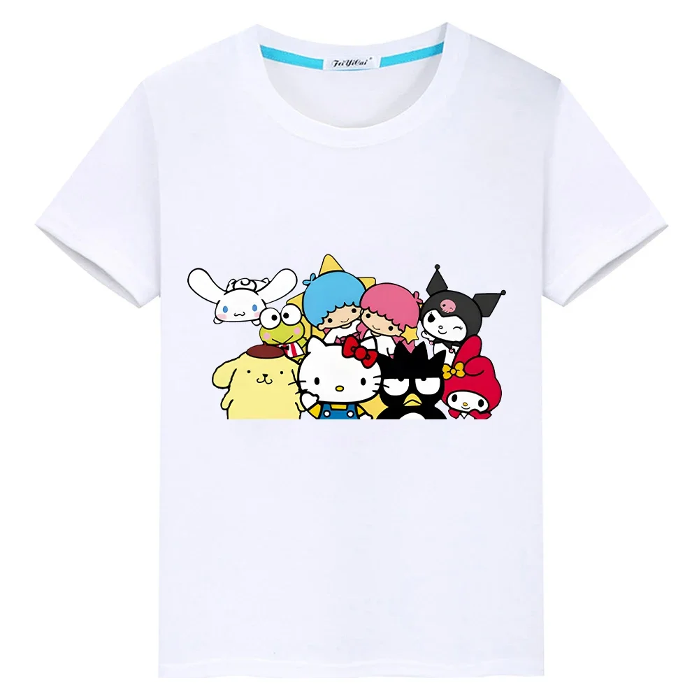 t shirt for kids boy 10years Print 100%Cotton hello kitty Kawaii Short Sanrio anime Tops pride tshirt y2k one piece girl clothes