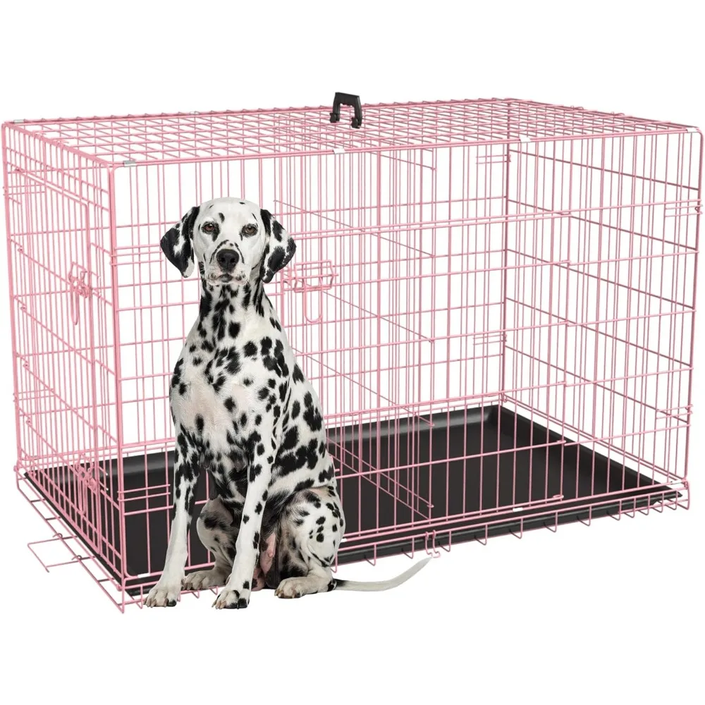

Extra Large Dog Crate Dog Kennel Cage with Double Door,48 inch Folding Metal Wire Dog Cage with Removable Tray&Divider Panel,Pe