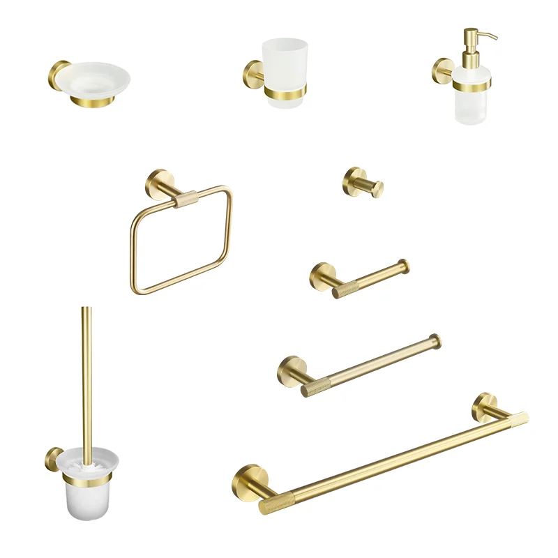 

Brushed Gold Bathroom Accessories Towel Holder Cup Holder Hanger Paper Holder Toilet Brush Holder Coat Hook Soap Dispenser