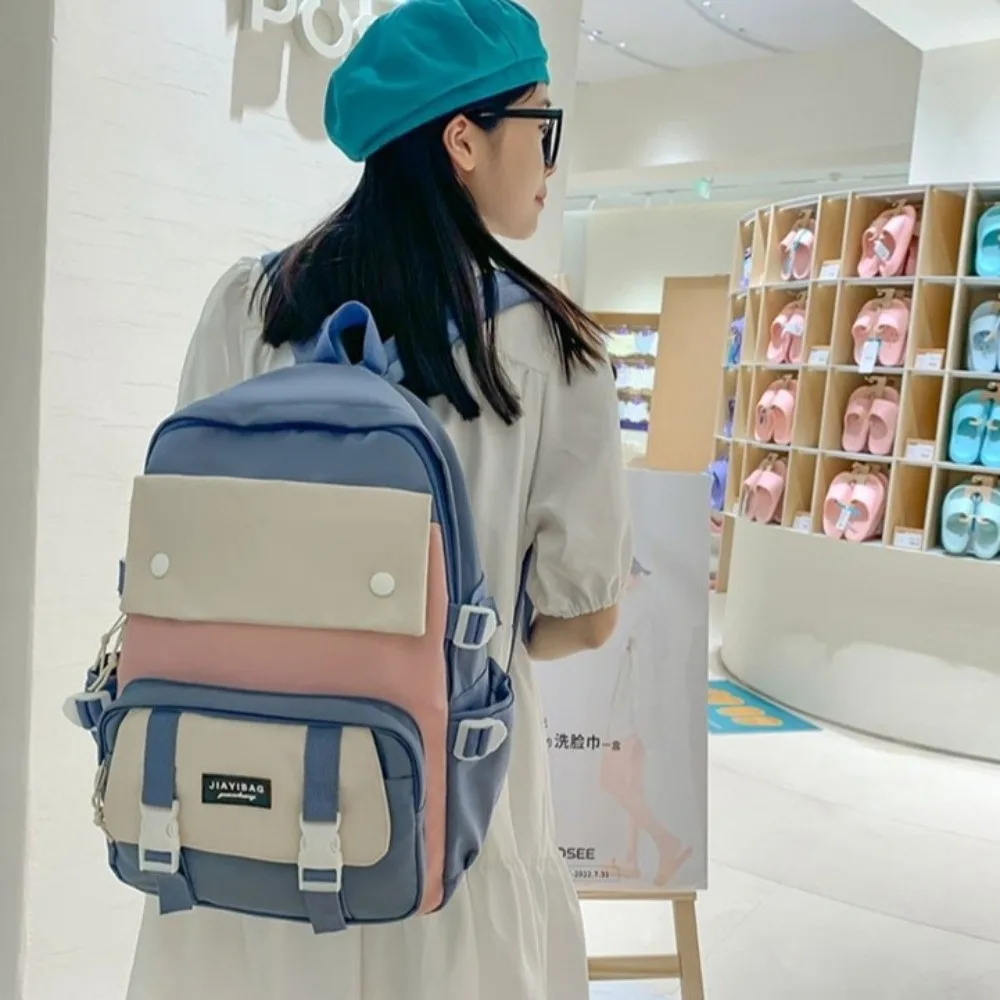 حقيبة ظهر عصرية من النايلون بسعة كبيرة حقيبة مدرسية ملونة كورية متعددة الوظائف قابلة للتنفس حقيبة كتب للمراهقين #5