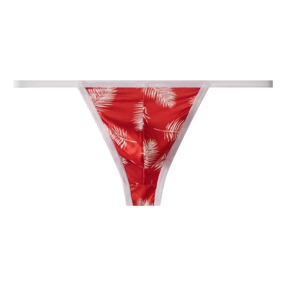 Underpants Thin Strap Underwear Male Ice silk Feather Printed Thin Panties Lingerie Low Waist Men's Thong Man