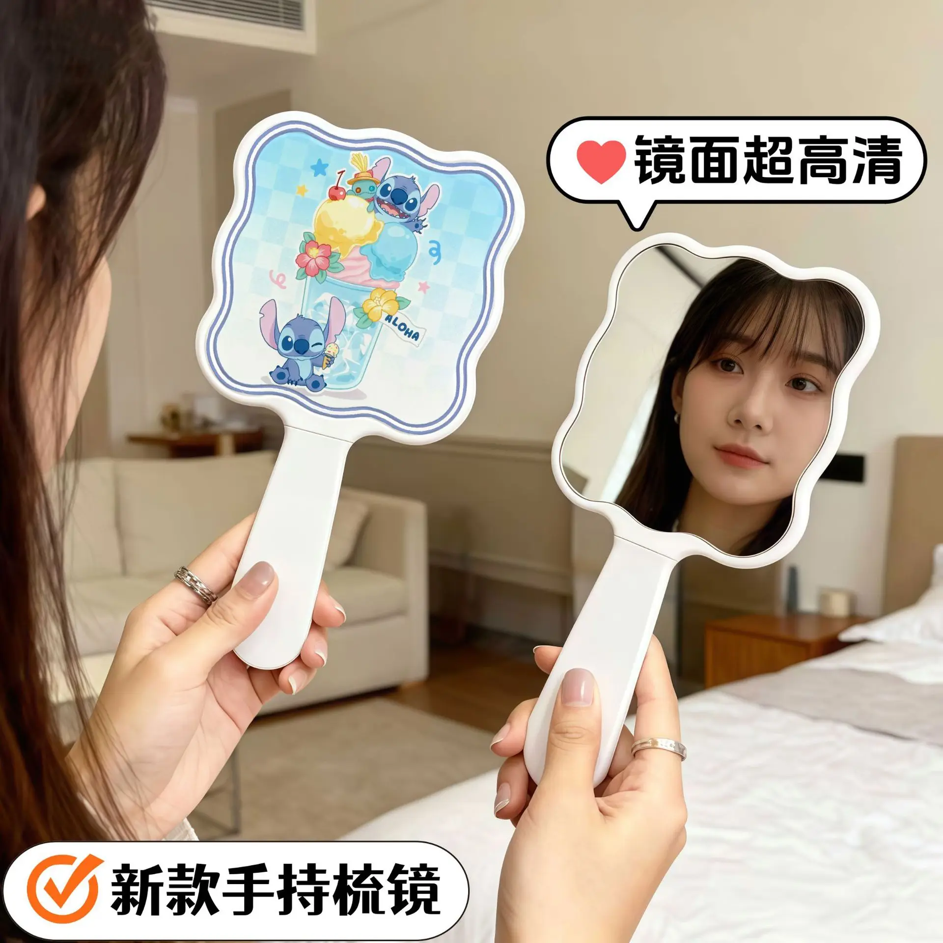

New Disney Stitch Handle Mirror Kawaii Cartoon Anime Mirror Comb Lntegrated Makeup Mirro Fashion Portable Makeup Mirror Gifts