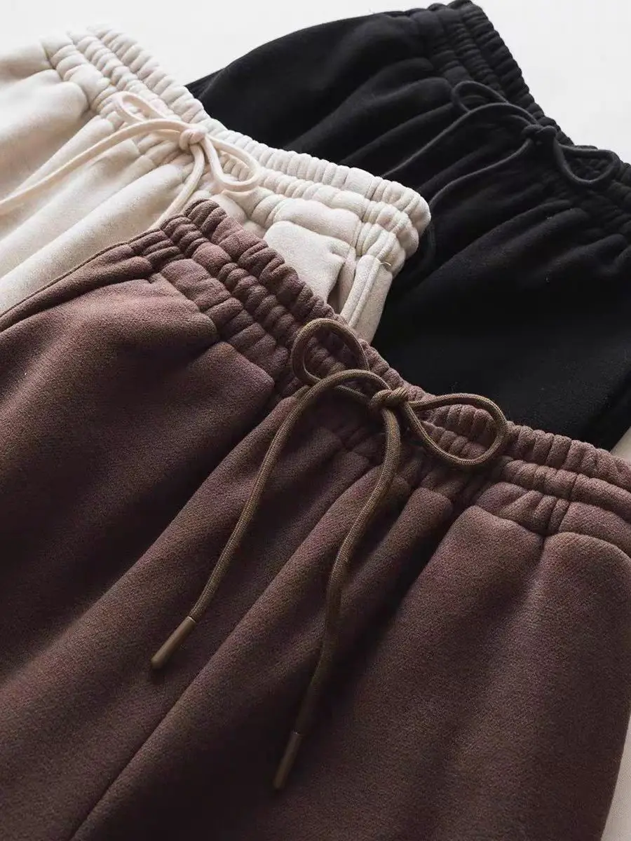 High-End-Damenhose mit FCE-Futter, String-Taille, elastisch, lässig, weites Bein, Winter, warm, Baby-Samt, Baumwolle, hohe Taille, gerade...