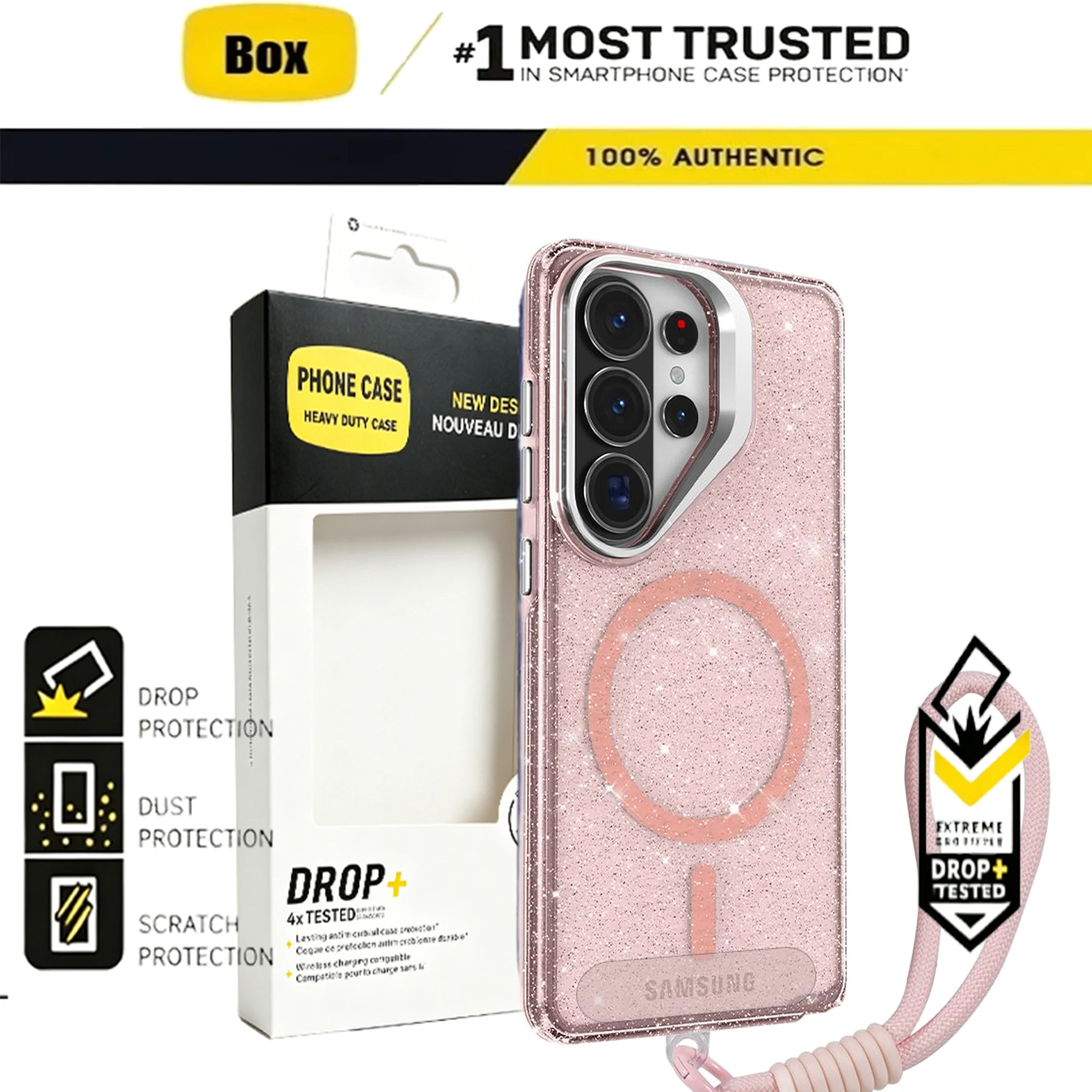 Military Grade Metal Flip Lens Satnd Glitter Clear Case For Samsung S26 Ultra S25/24/23 Plus FE For Magsafe Charge OTT-BOX Cover