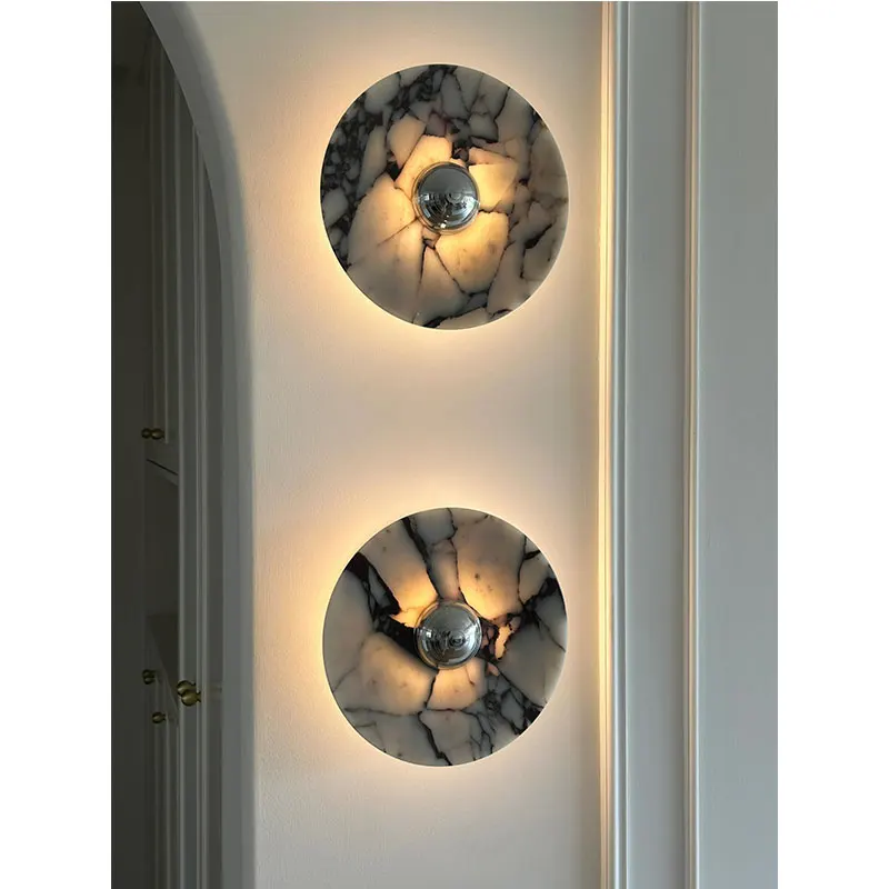 

Modern Nordic Round Marble Wall Lamp Stone Wall Lights For Home Bedroom Bedside Wall Mounted LED Light corridor lamp