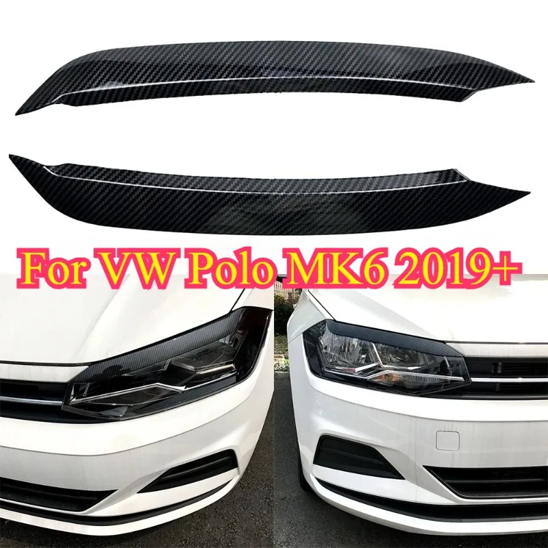 

2PCS Car Accessories for VW POLO 2019 2020 MK6 MK 6 Headlight Eyebrow Head Lamp Light Trim ABS Sticker Carbon Fiber/Glossy Black