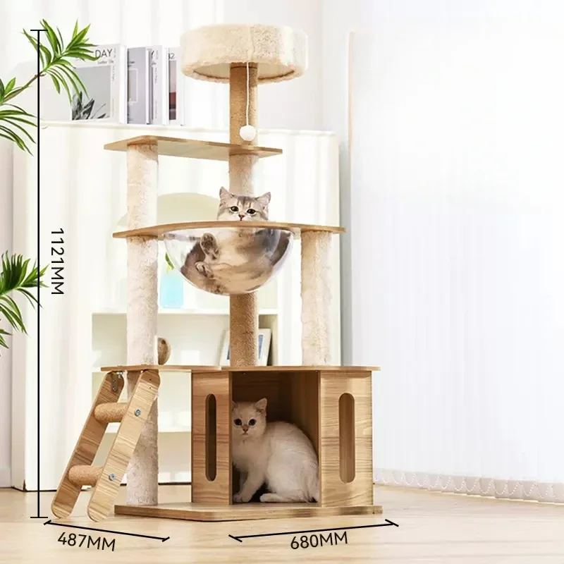 Luxury Multi-layer Cat Climbing Frame All-in-one Cat Villa Cat Tree House Climbing Pillars for Multiple Cats Claw Grinding Toys