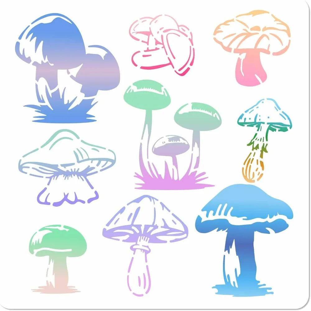 Mushroom Painting Stencil Large Wall Art Templates Hollow Out Plastic Silhouette Sign Drawing Reusable Stencils for making kit