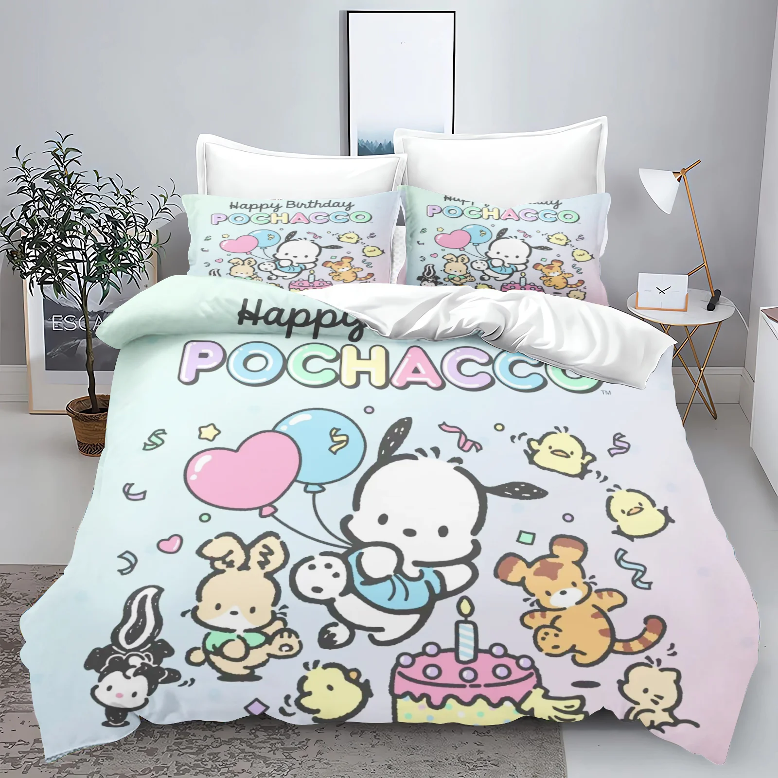 

Sanrio Pochacco Anime Duvet Cover Set Comforte Printed Cartoon Twin Size Bedding Sets Christmas Gifts 3-piece