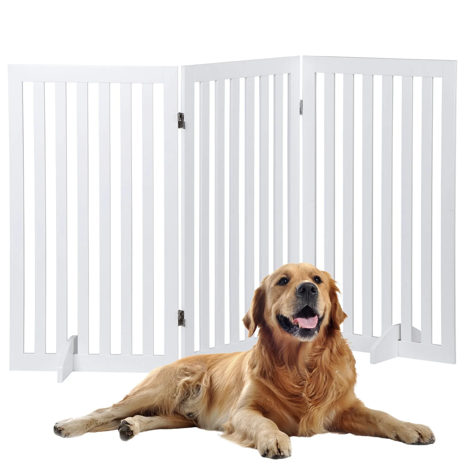 

US 36"H Pet Dog Gate Freestanding Wooden Foldable 3 Panels Pet Fence for Doorway