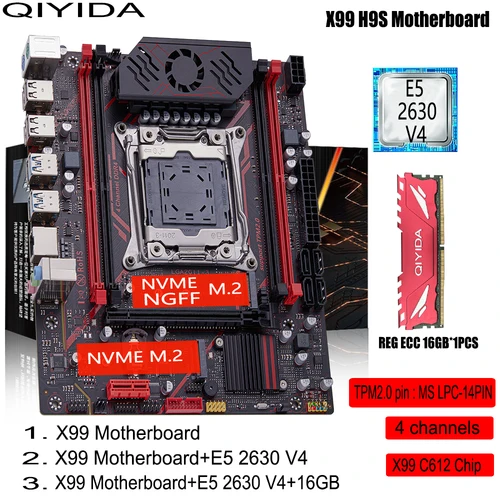Juego de placa base QIYIDA X99 H9S con LGA2011-3 Xeon E5 2630 V4 CPU DDR4 16GB REG ECC memoria NVME M.2 TPM 2,0 interfaz SATA3