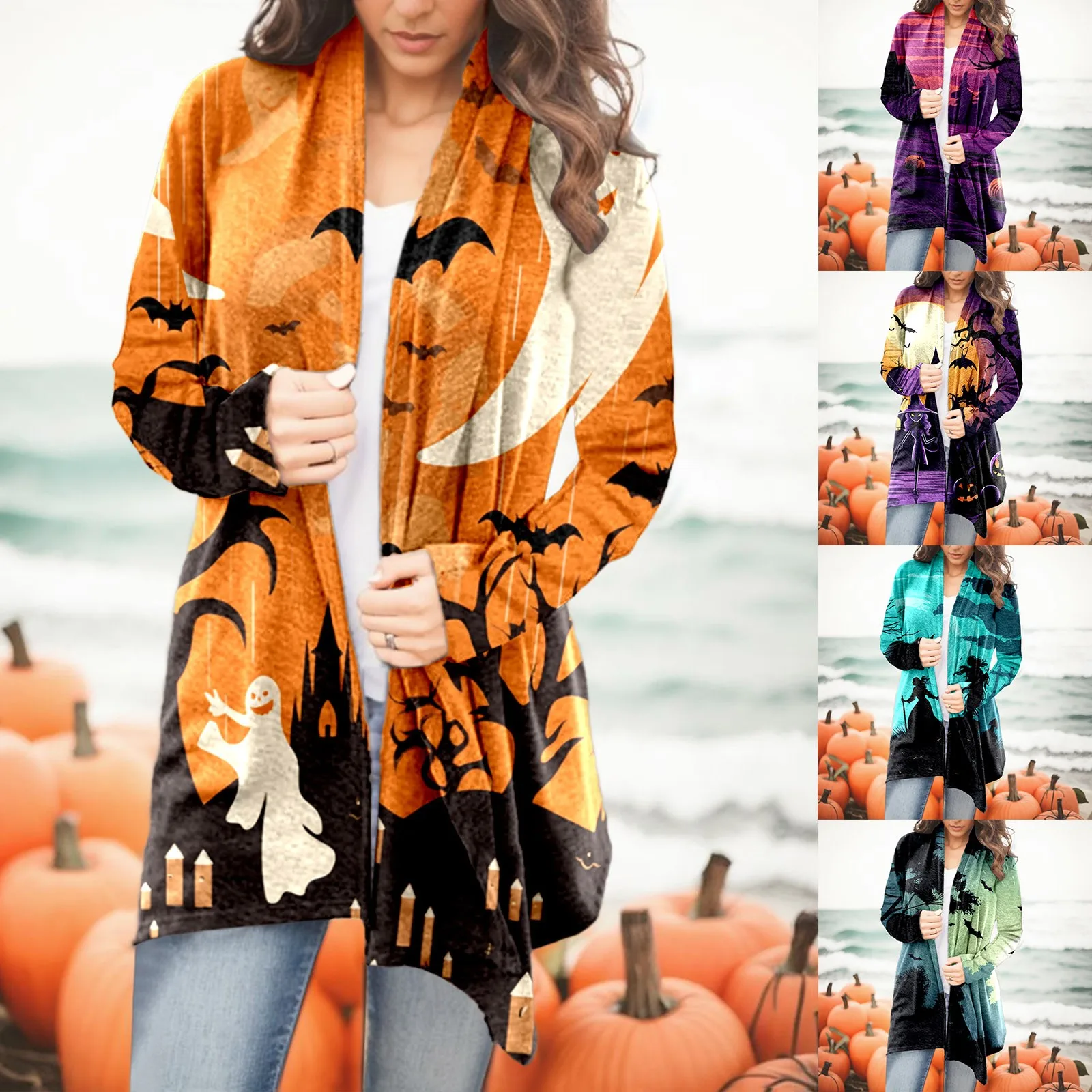 

Women Halloween Casual Print Long Sleeve Tops Loose Fashion Jacket Daily Harjauku Chemise Pullovers Button Shirts Oversized