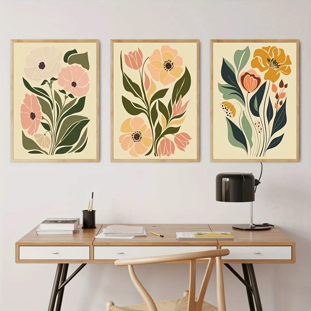 3pcs frameless Canvas Painting /set Abstract Flowers Plants Canvas Print Minimalist Abstract Landscape Wall Art Posters for Mode