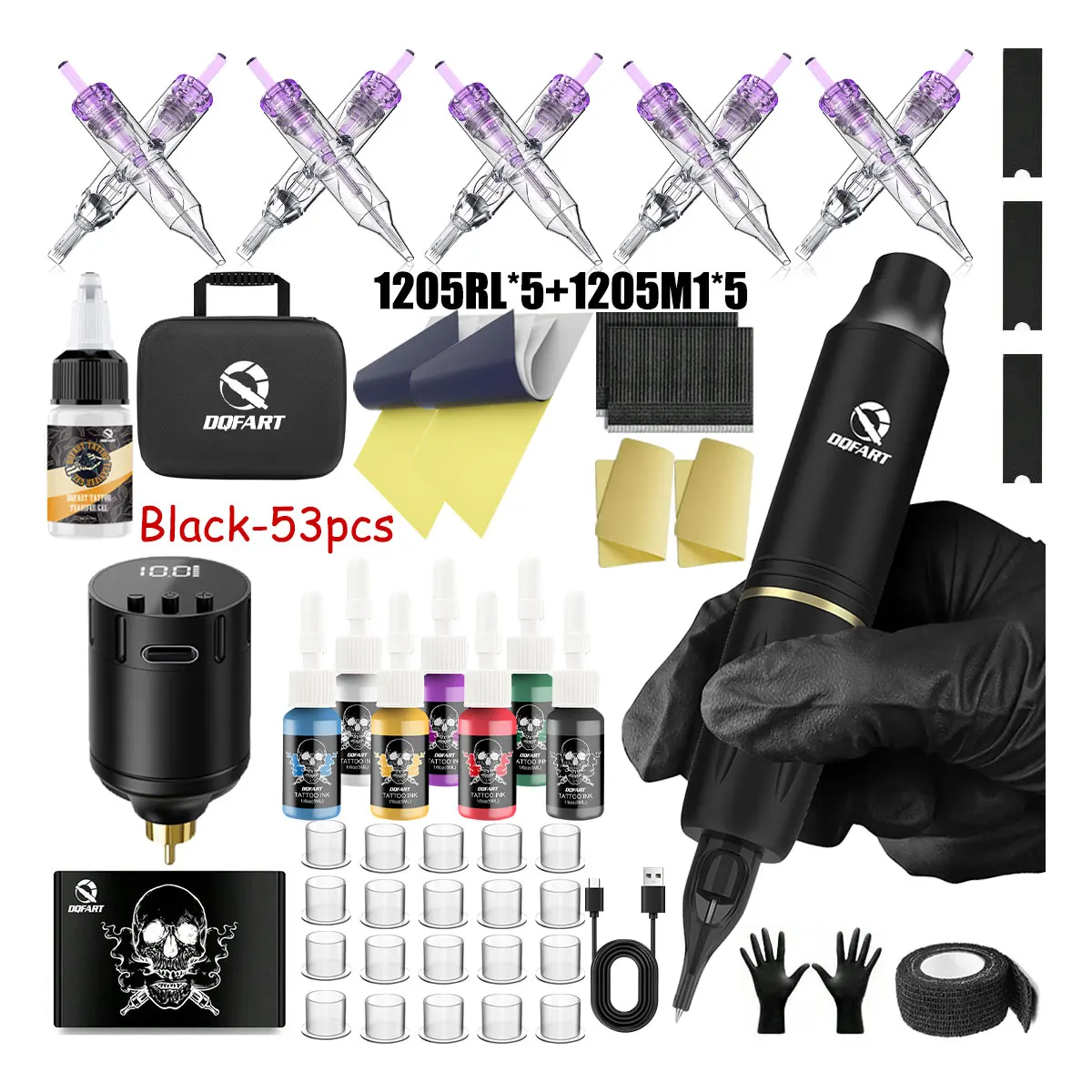 

DQFART Беспроводной комплект для татуировки Unibody, набор вращающихся ручек для татуировки, иглы для тату-картриджей для начинающих, полный набор
