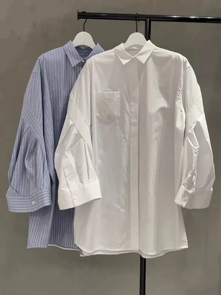 

Long Bubble Sve irt Dr, женский свободный крой из чистого хлопка FOG SACAI SS24, японский плиссированный лоскутный новый воротник с воротником