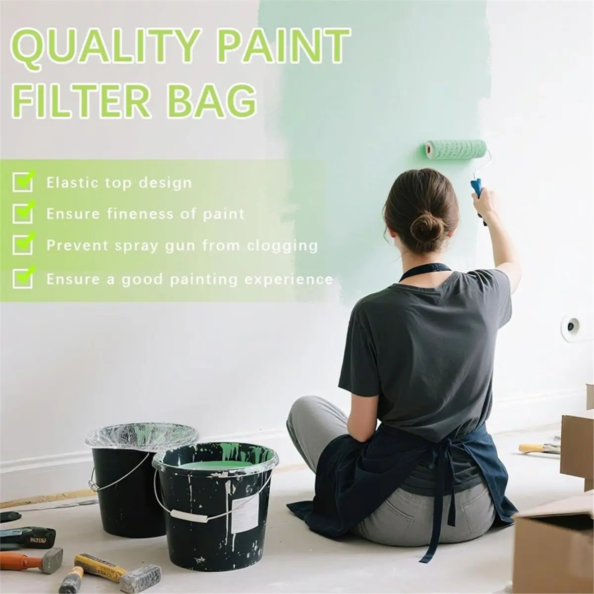 2026 New 15Pcs Paint Strainer Bags 5 Gallon,Bucket Paint Filters Strainer 5 Gal with Stretchable Elastic Top Opening Paint Scree