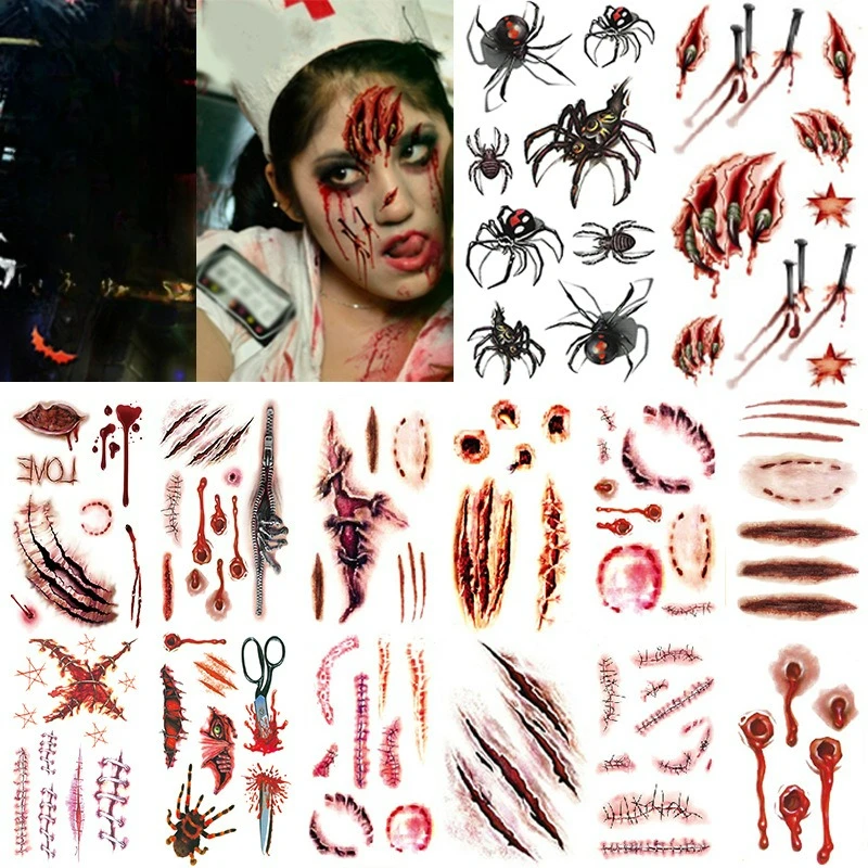 

30PCS Halloween Temporary Tattoos,Tattoo Stickers,Waterproof Long-Lasting,Fake Tattoo,body art for Party Festival