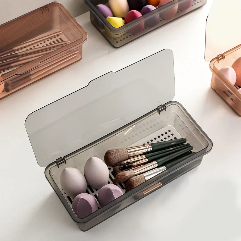 1pc-Makeup Brush Storage Box with Transparent Dust-proof Cover and Large Capacity Storage Box for Dressing