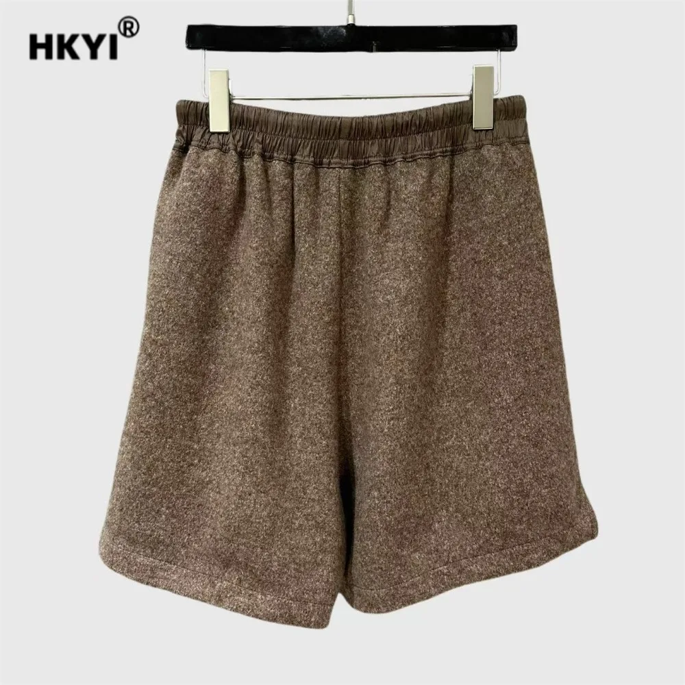 HKYI レディース ウール ショートパンツ、伸縮性ウエストバンドと巾着デザイン、カジュアルで多用途、カジュアルなショートパンツの感覚