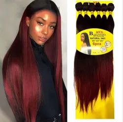 Extensions de Cheveux Synthétiques Yaki Naturels pour Femme, Mèches Raides avec Fermeture, 6 Lots