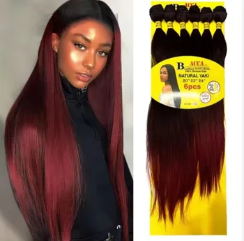 6 wiązek syntetyczne doczepy do włosów naturalne proste włosy Yaki dla kobiet pasma syntetyczne rozszerzenia zestawy z zamknięciem