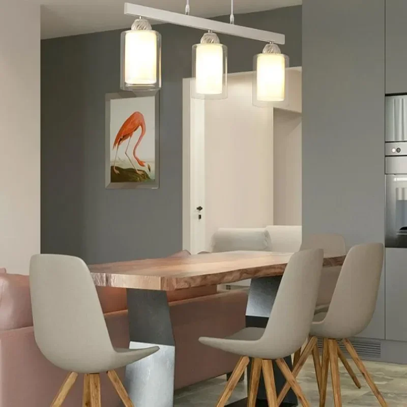 Restaurant rectangular modern minimalist three-head dining table lamp glass bar chandelier creative personality hotel lamps