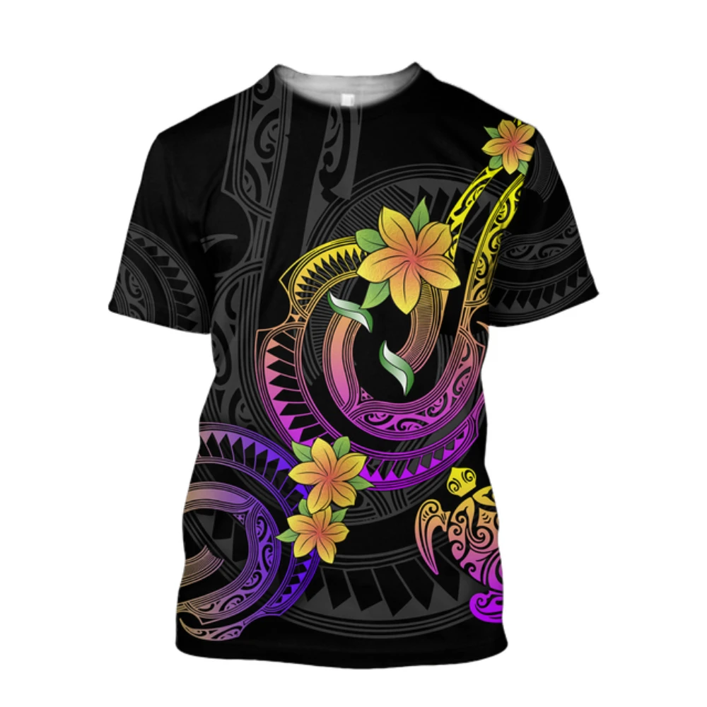 3D Printed Men's T-Shirts Polynesian Frangipani Round Neck Oversized Loose And Comfortable Fabric Harajuku Casual New Clothing