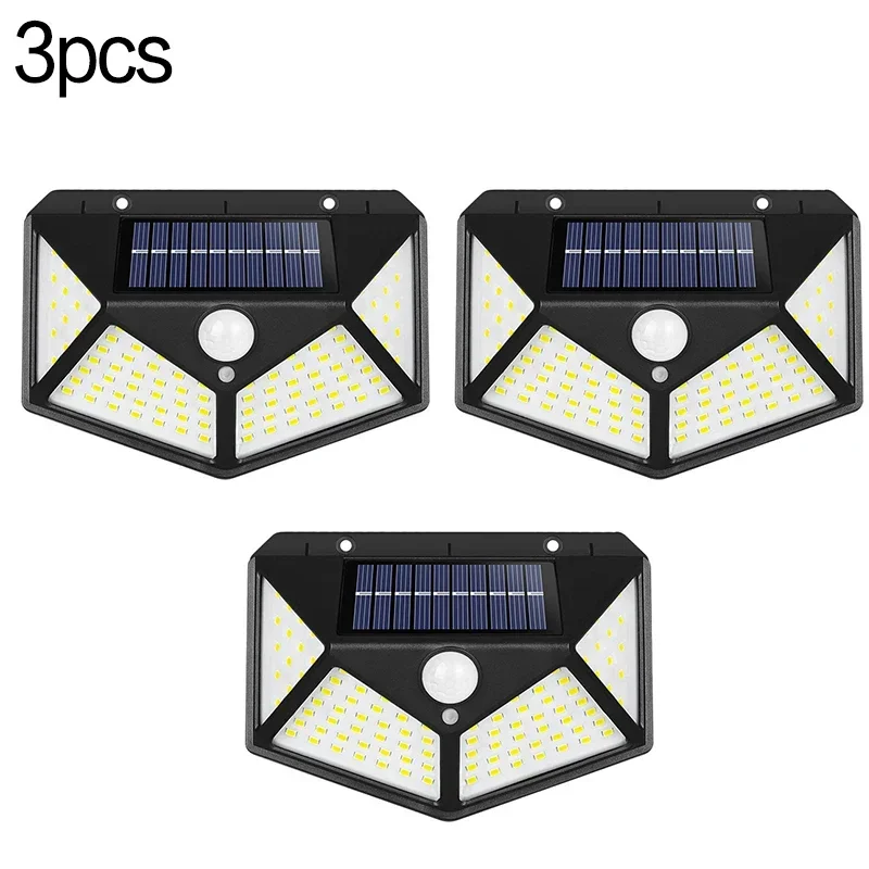 

100 LED Solar Wall Lights 3Pcs Outdoor Solar Lamp PIR Motion Sensor Solar Powered Sunlight Street Light for Garden Light