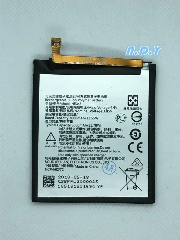 Original HE345 3060mAh Battery For Nokia 6 2nd 6 2018 TA-1054 HE 345  Batteries Bateria + Free Tools