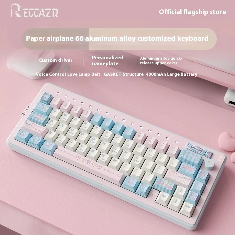 Reccazr Paper Airplane 66 Mechanical Keyboard Wireless Tri-Mode Gasket Hot-Swap Custom 65% Aluminum Office Gaming Keyboard Gift