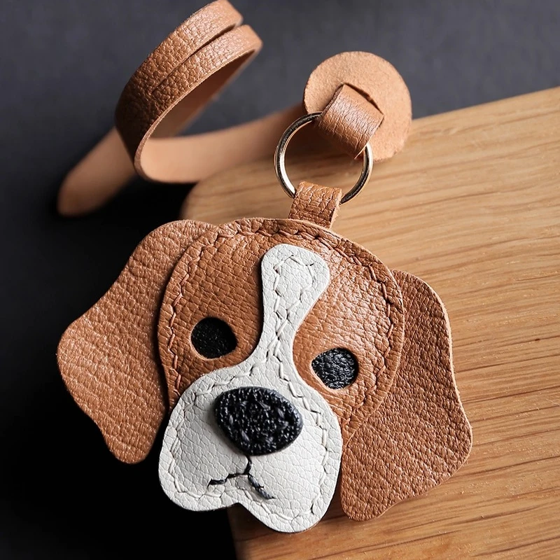 

Beagle Pendant,Pure Handmade Genuine Leather Keychain, French Sheepskin Bag Pendant Phone Pendant Bag.