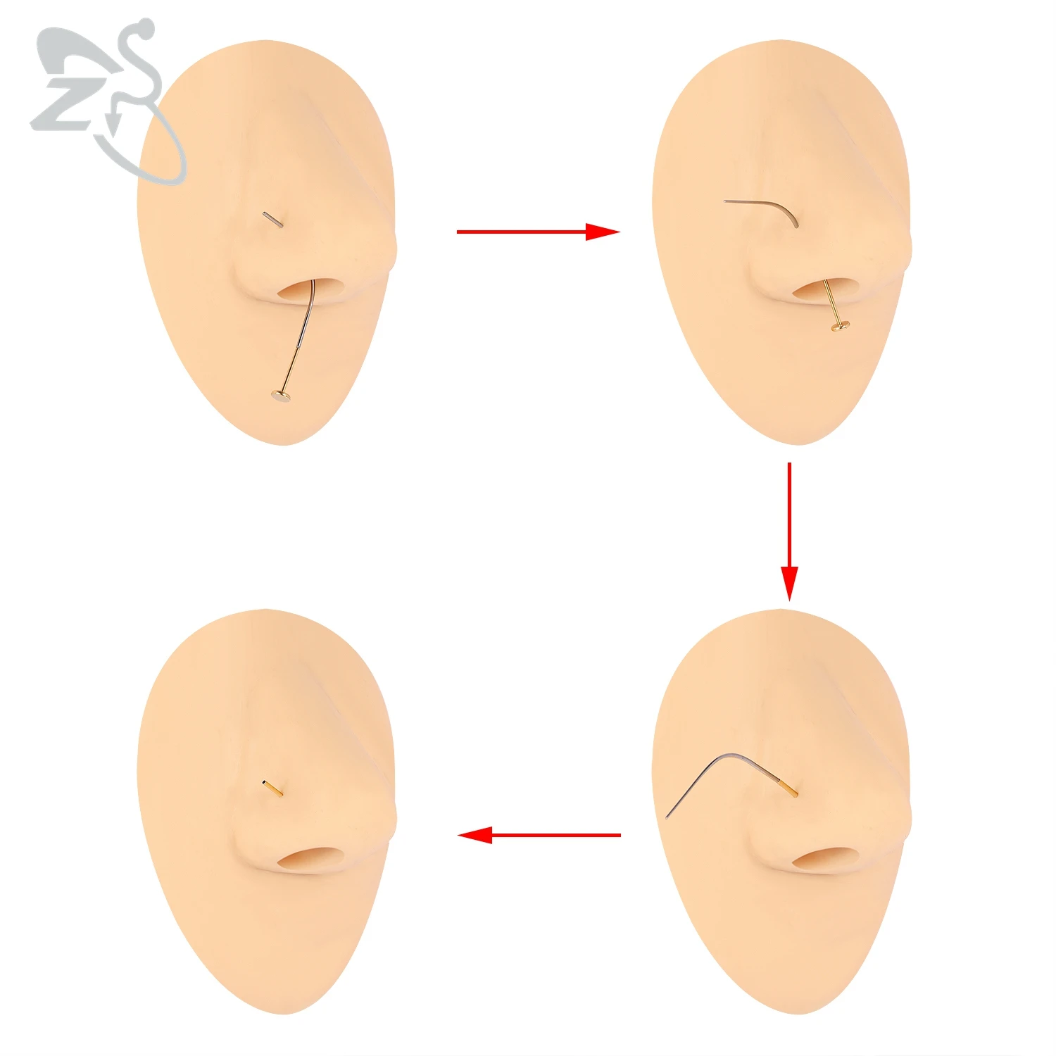 ZS 1 pz 14G/16G/19G/20G G23 titanio perforato cono inserimento ago curvo cono Stretch per naso/orecchie/ombelico/labbra/sopracciglio