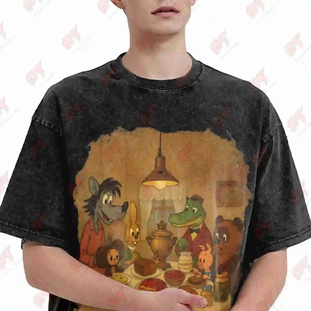 Slavic Holiday Feast Thanksgiving Christmas New Year Vintage Washed Tee Pure Cotton T-Shirt