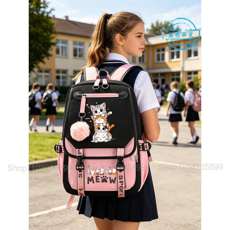

Cute Stacked Cat Backpack Funny Anime Student School Bag Boys Girls Mochilas Daily Campus Bookbag Casual Portable Rucksack